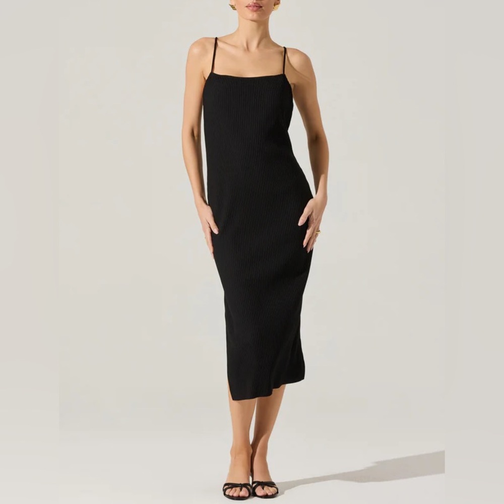 Zara S Black Ribbed Midi Dress
